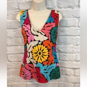 NWT Santa Marguerite Women's Embroidered Dove Floral Folk Art Boho Top Sz S